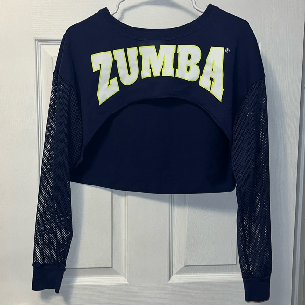 ZUMBAWEAR Size Medium Navy Blue Marvelous Cropped Mesh Long Sleeve  NWOT $65